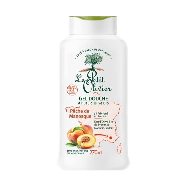 LE PETIT OLIVIER - Gel Douche - Eau dOlive Bio & Pêche De Manosque - PH Neutre Pour La Peau - 97% DOrigine Naturelle - Sans