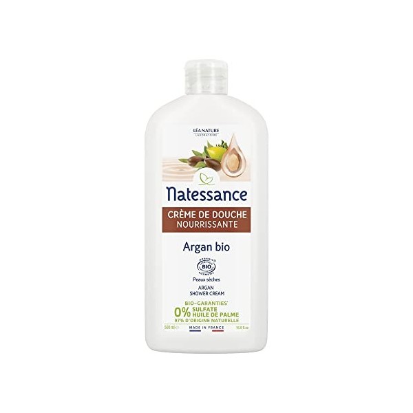 Natessance - Crème De Douche - Argan Fleur DOranger - Certifié Bio Cosmos Organic - Flacon 100% végétal - 500 ml