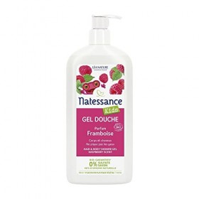 Natessance - Gel Douche Corps Et Cheveux Kids - Framboise - Certifié Bio Cosmos Organic - Flacon 100% végétal - 500 ml