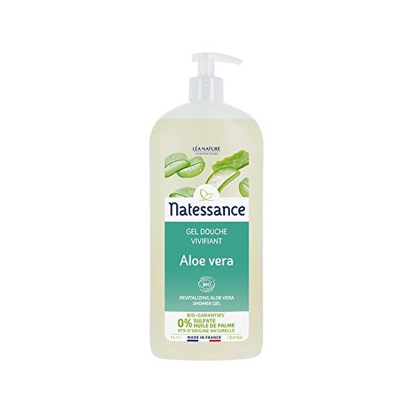 Natessance - Gel Douche Vivifiant - Aloe Vera - Certifié Bio Cosmos Organic - Flacon Pompe - 1 L