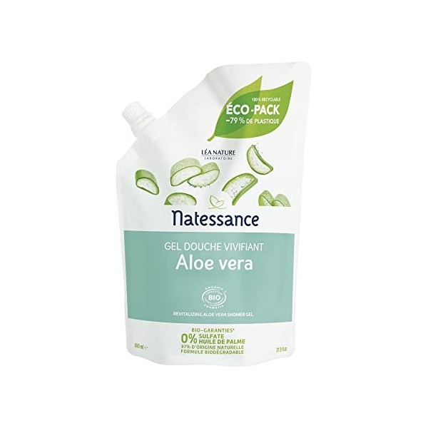 Natessance - Gel Douche Vivifiant - Aloe Vera - Certifié Bio Cosmos Organic Eco-pack 100% Recyclable - 650 ml