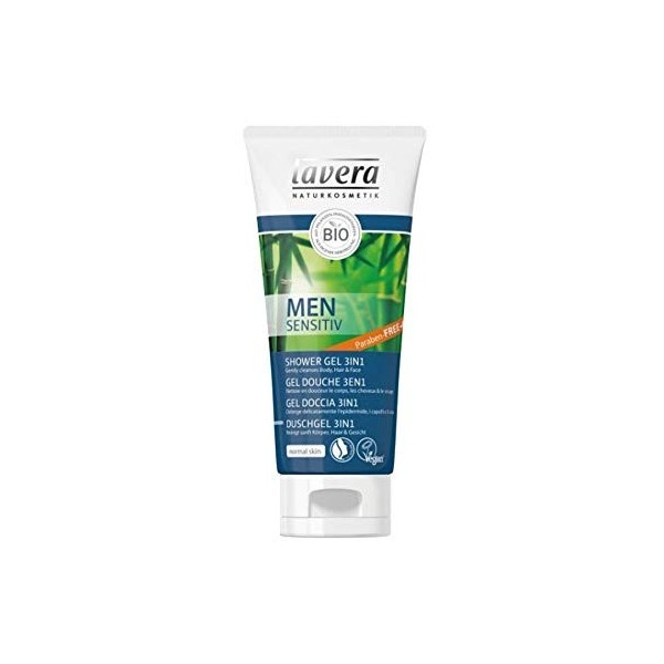 lavera Gel Douche 3 en 1 Men Sensitive • Guarana bio et Bambou bio • Vegan • Cosmétiques naturels • Ingrédients végétaux bio 