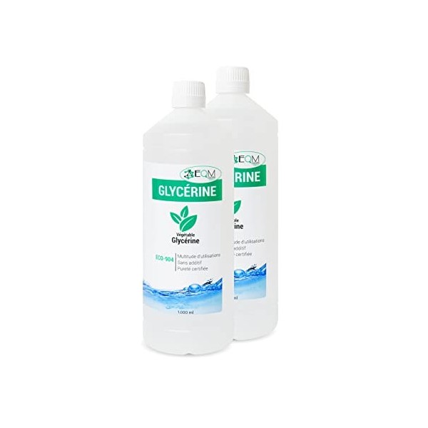 EQM SOLUCIONES QUÍMICAS | ECO-904 | 2x1L | Glycérine Végétale | Pureté 99,5% Glycérol 100% Naturelle | Hydratant naturel pour