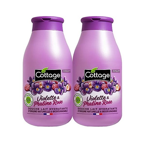 Cottage Gel Douche Lait Hydratante 97% d’Ingrédients d’Origine Naturelle, Lot de 2 * 250 ml - Violette & Praline Rose