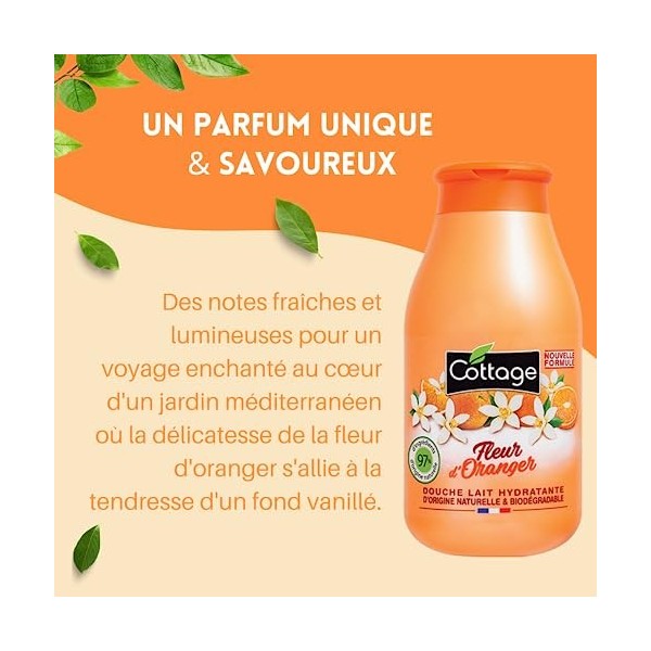 Cottage Gel Douche Lait Hydratant 97% dIngrédients dOrigine Naturelle, 250ml -Fabriqué en France- Fleur dOranger