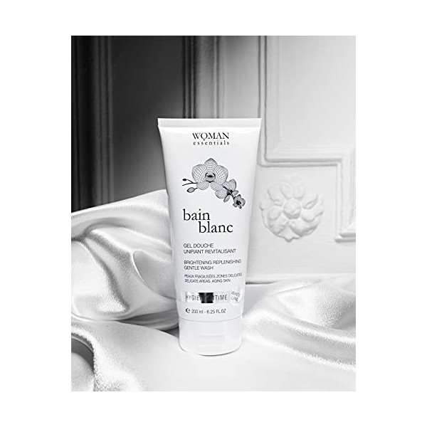 BAIN BLANC 200ml - Gel Douche INTIME et CORPS Unifiant Revitalisant à lAcide Hyaluronique. Peaux fragilisées, sensibles, suj