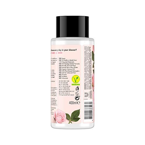 Love Beauty And Planet Muru Muru Après-shampoing hydratant et hydratant pour homme et femme au beurre et à la rose 400 ml