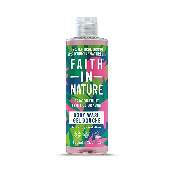 Gel Douche & Bain Naturel au Fruit du Dragon Faith in Nature, Revitalisant, Vegan & Cruelty Free, Sans parabènes & SLES, 400m