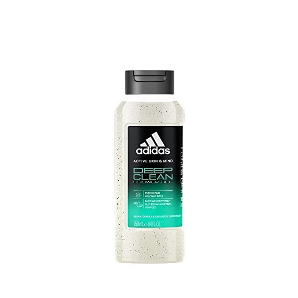 Adidas - Active Skin & Mind - Gel Douche Deep Clean Homme - Formule biodégradable 98%, clean & Vegan et Flacon recyclé - 250 
