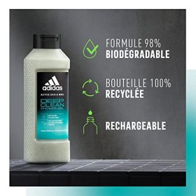 Adidas - Active Skin & Mind - Gel Douche Deep Clean Homme - Formule biodégradable 98%, clean & Vegan et Flacon recyclé - 250 