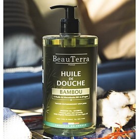 BeauTerra - Huile de Douche, 750 ml - Bambou - Sans Savon - à lHuile dArgan et Macadamia Bio - Hydrate et Rajeunit - Fabriq