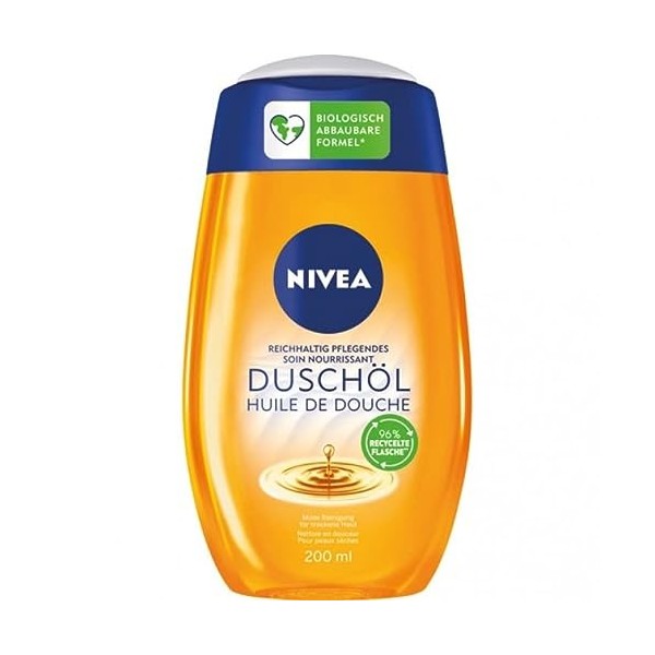 NIVEA Natural Oil Lot de 6 huiles de douche pour peaux sèches 200 ml