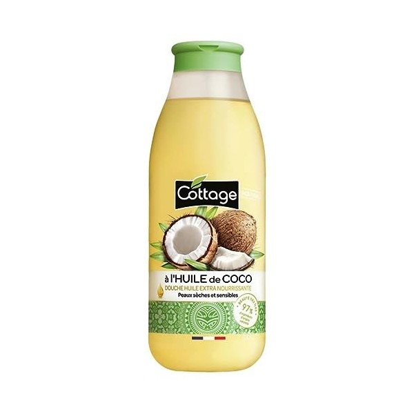 COTTAGE - Douche Huile Précieuse à lHuile De Coco - Pour une peau hydratée et satinée - Format 560 ml - Lot De 3