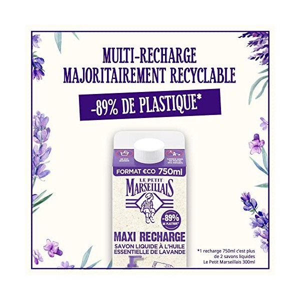 Le Petit Marseillais Recharge Savon Liquide Pur Savon Huille Essentielle de Lavande 750ml