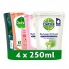 DETTOL - 4 Recharges No-Touch Savon Liquide Mains 250 ml - Action Nettoyante - Tropicale, Pamplemousse, Karité et Aloe Vera