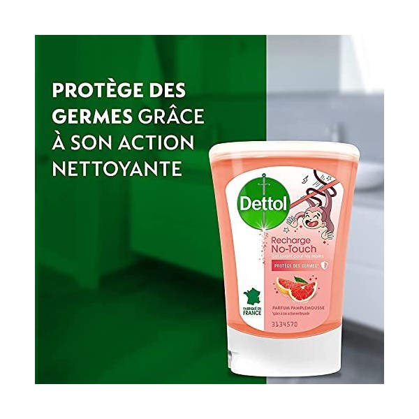 DETTOL - 4 Recharges No-Touch Savon Liquide Mains 250 ml - Action Nettoyante - Tropicale, Pamplemousse, Karité et Aloe Vera