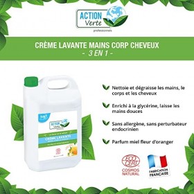 ACTION VERTE - Crème lavante - Nettoie les mains, corps & cheveux - Certification Ecocert - Formule naturelle - Parfum fleur 