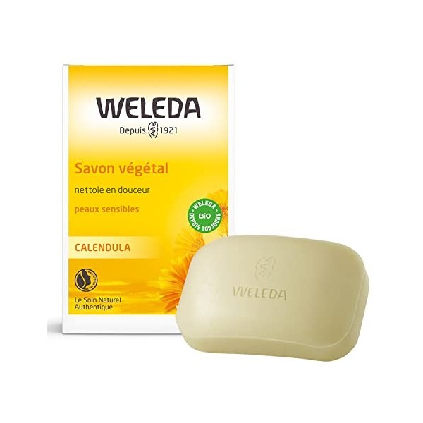 WELEDA - Savon Végétal au Calendula - Convient aux Peaux Sensibles et aux Enfants dès 3 ans - 100 % Naturel - 100 g