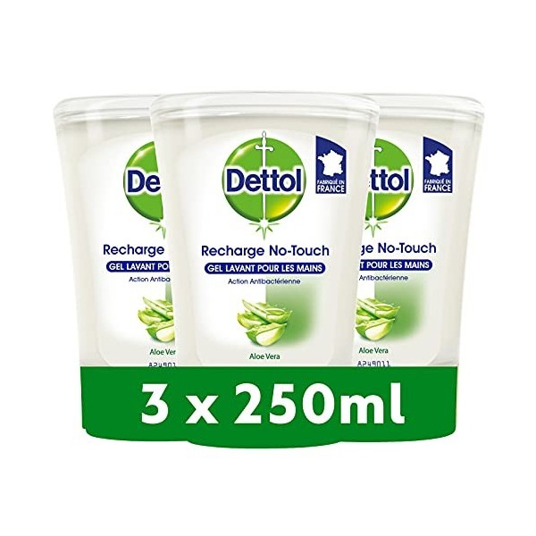 DETTOL - Recharge Pour Kit No-Touch - Gel Lavant Mains - Aloe Vera & Vitamine E - 250 ml - 3 Recharges