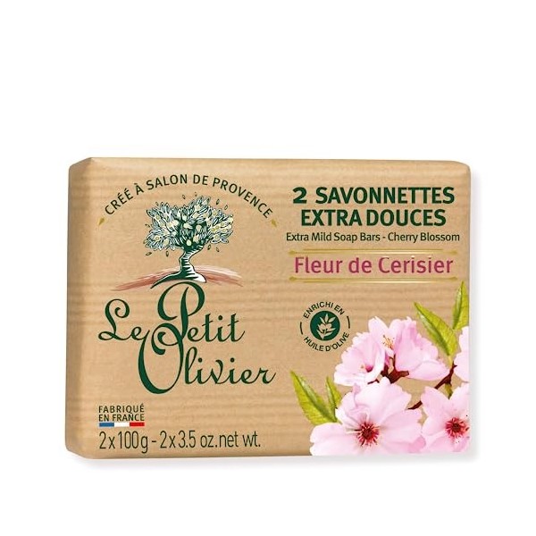 LE PETIT OLIVIER - 2 Savonnettes Extra Douces - Fleur De Cerisier - Parfum De La Région De Grasse - Nettoient La Peau En Douc