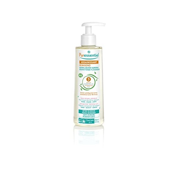 Puressentiel Savon Liquide Surgras aux 3 Huiles essentielles BIO - Antibactérien - Visage, Mains et Corps - Peaux Sèches, Sen