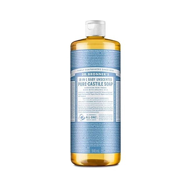 Savons magiques de Dr. Bronner - Dr. Bronner - Savon de Castille organique non parfumé Baby-Léger - 946 ml