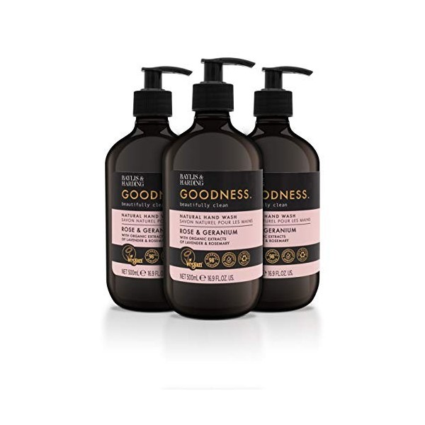 Baylis & Harding Goodness Lot de 3 nettoyants naturels pour les mains au varech et à la menthe poivrée 500 ml