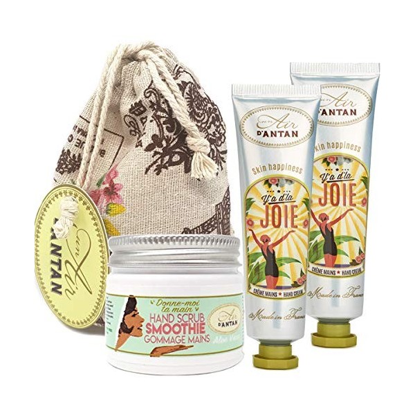 Coffret Beauté Main- 1 Gommage 50ml Huile Amande Douce & Aloe Vera+ Lot 2x25 ml Cremes Mains Fleur DOranger, Rose/Beurre de 