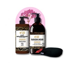 mkl green nature Gamme Hammam - La Routine Orientale - 1 Savon Noir Eucalyptus 500 ml + 1 Gant Kessa De Gommage + 1 Lait Nour