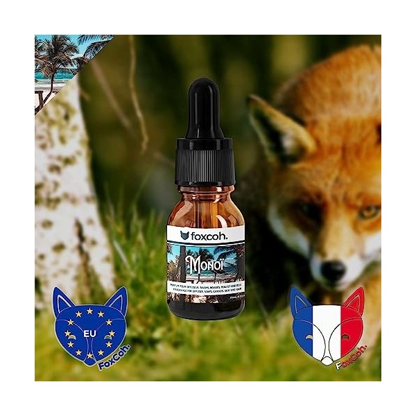 FoxCoh, Monoï 10ml, Huile essentielle Concentré de parfum - Pipette - Diffusion, Cosmétique, Massage, Bain aromatique - DIY