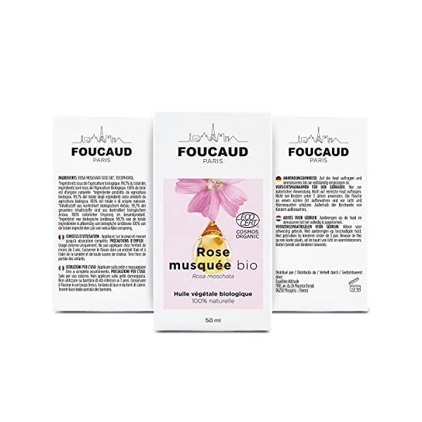 FOUCAUD | Huile végétale de Rose Musquée | Rosa moschata | BIO | 100% naturelle | Adoucissante | Anti-tâches | Régénérante | 