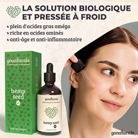 GONATURALS Huile de Chanvre 100% Pure Pressée à Froid - Huile de Chanvre Bio - Huile Hydratante Visage pour la Peau et Cheveu