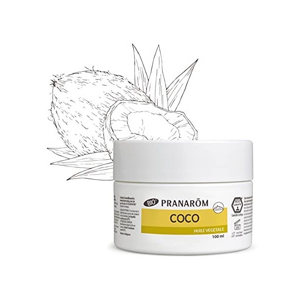 Pranarôm |Huile Végétale Coco Bio Eco |1Ère Pression à Froid de la Pulpe Fraîche de Noix de Coco|100 ml