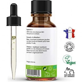 HUILE DE CHANVRE BIO, pressée à froid, Pure et Naturelle - Extra Vierge - Soin nourrissant pour Cheveux et Peau, 100ml 