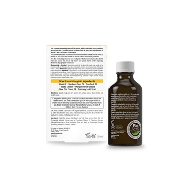 Dr. Organic Complexe dHuiles Pures Bio à la Vitamine E 50 ml
