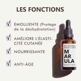 Huile de Marula 100% Bio, Pure, Naturelle et Pressée à froid - 50 ml - Soin pour Cheveux, Corps, Peau