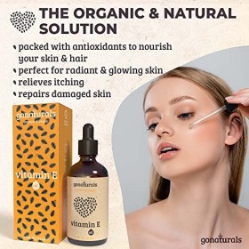 GONATURALS Huile Naturelle de Vitamine E - Produit Naturel & Vegan - Vitamine E Naturelle Bio: Anti-Âge, Anti-Acné, et Atténu