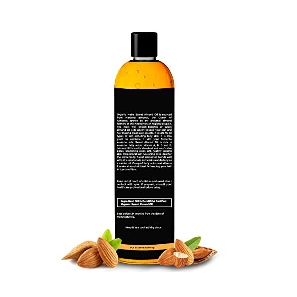 Organic Netra Sweet Almond Oil for Hair and Skin Pure and Safe Nourishes Dry and Dull Hair Enrich with Vitamins and Minerals 