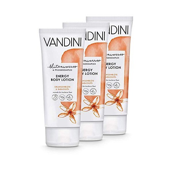 VANDINI Energy Body Lotion Femme à La fleur d oranger & Huile de babassu - lotion pour le corps pour peau normale à sèche - 