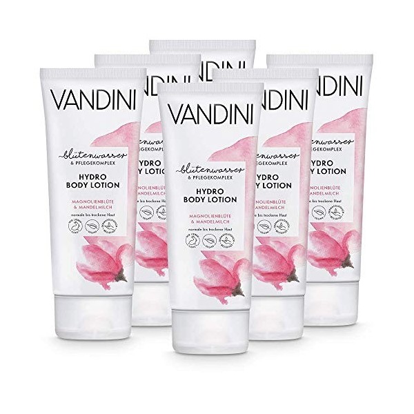 VANDINI Hydro Body Lotion Femme au fleur de magnolia et lait damande - lotion hydratante pour peaux normales à sèches - véga