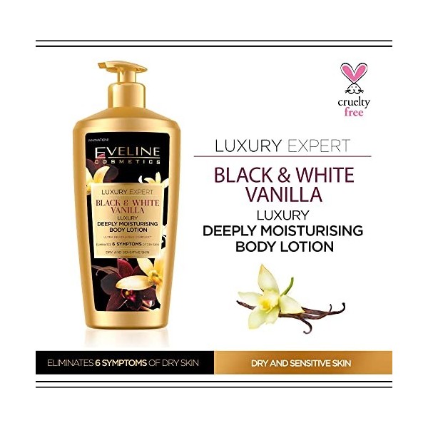 Eveline Cosmetics Luxury Expert Black & White Vanilla Hydratant Corporel Luxueux Pour Femmes | 350 ml | Lotion Corporelle Pou