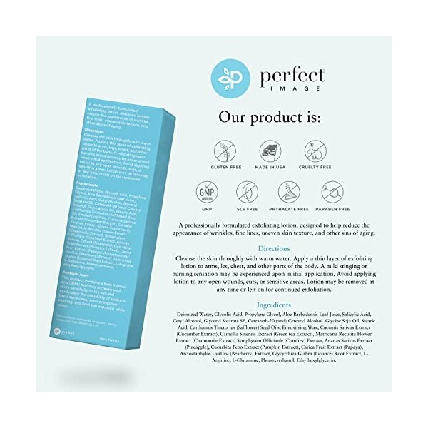 Perfect Image Gly 10% + Sal 2% Lotion Corporelle Exfoliante - Améliorée En Thé Vert | Papaye | Raisin DOurs | Réglisse | Com