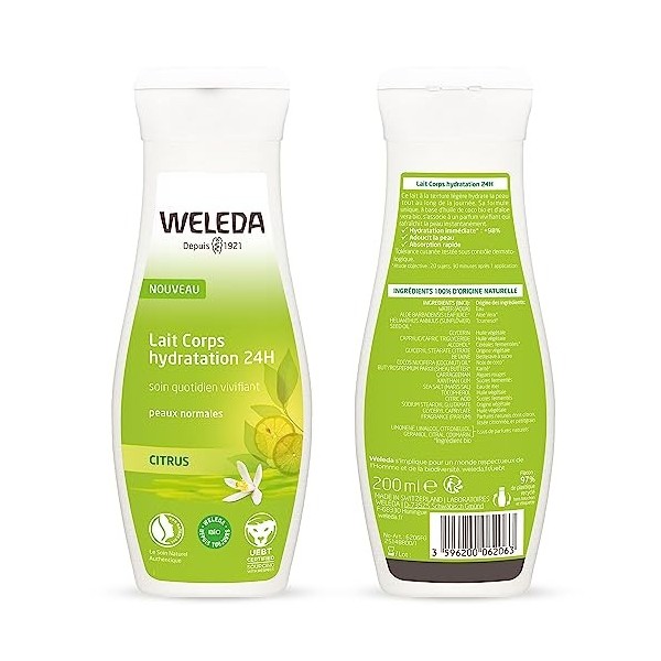 WELEDA - Lait Corps Hydratation 24 h au Citrus - Peaux Normales - Soin Quotidien Vivifiant - Flacon 200 ml