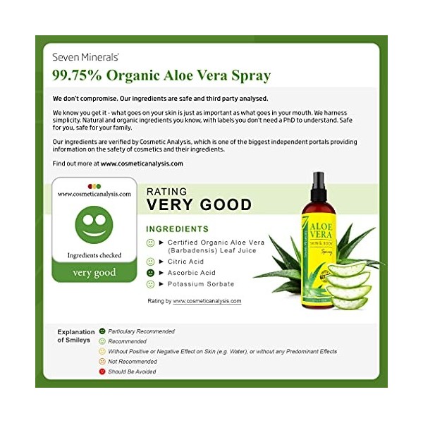 Spray à l’aloe vera biologique pour le corps et les cheveux - à base de plantes daloe vera fraîchement coupées - extra fort 