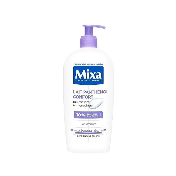 Mixa Expert Peau Sensible - Lait Panthénol Confort - Anti-Démangeaisons - Peaux Sèches et Réactives - Bébé, Enfant, Adulte Hy