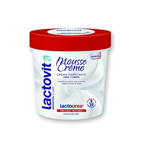 Lactovit - Mousse Crème Hidratante Lactourea para Cuerpo y Cara de 24H Duración, para Pieles Secas y Muy Secas