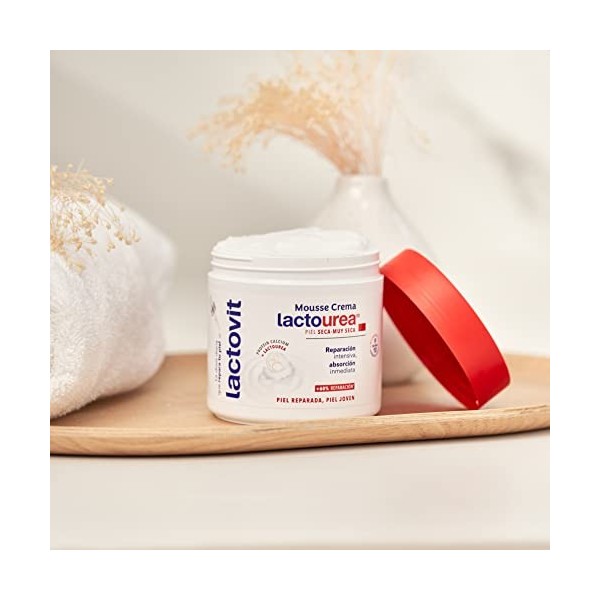 Lactovit - Mousse Crème Hidratante Lactourea para Cuerpo y Cara de 24H Duración, para Pieles Secas y Muy Secas