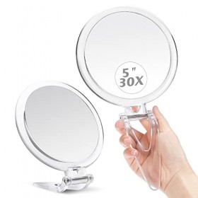MIYADIVA Miroir grossissant 30 x avec poignée, Miroir de Poche de Voyage avec grossissement Double Face 1 x 30 x Miroir de Ma