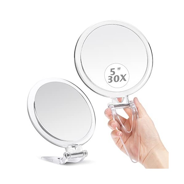 MIYADIVA Miroir grossissant 30 x avec poignée, Miroir de Poche de Voyage avec grossissement Double Face 1 x 30 x Miroir de Ma