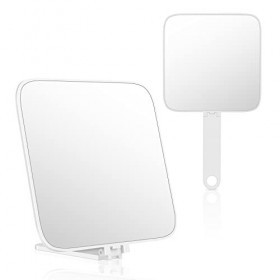 OSDUE Miroir à Main, Miroir à Main de Coiffure, Miroir de Courtoisie avec Poignée Pliante et Support à Suspendre, Miroir Poly